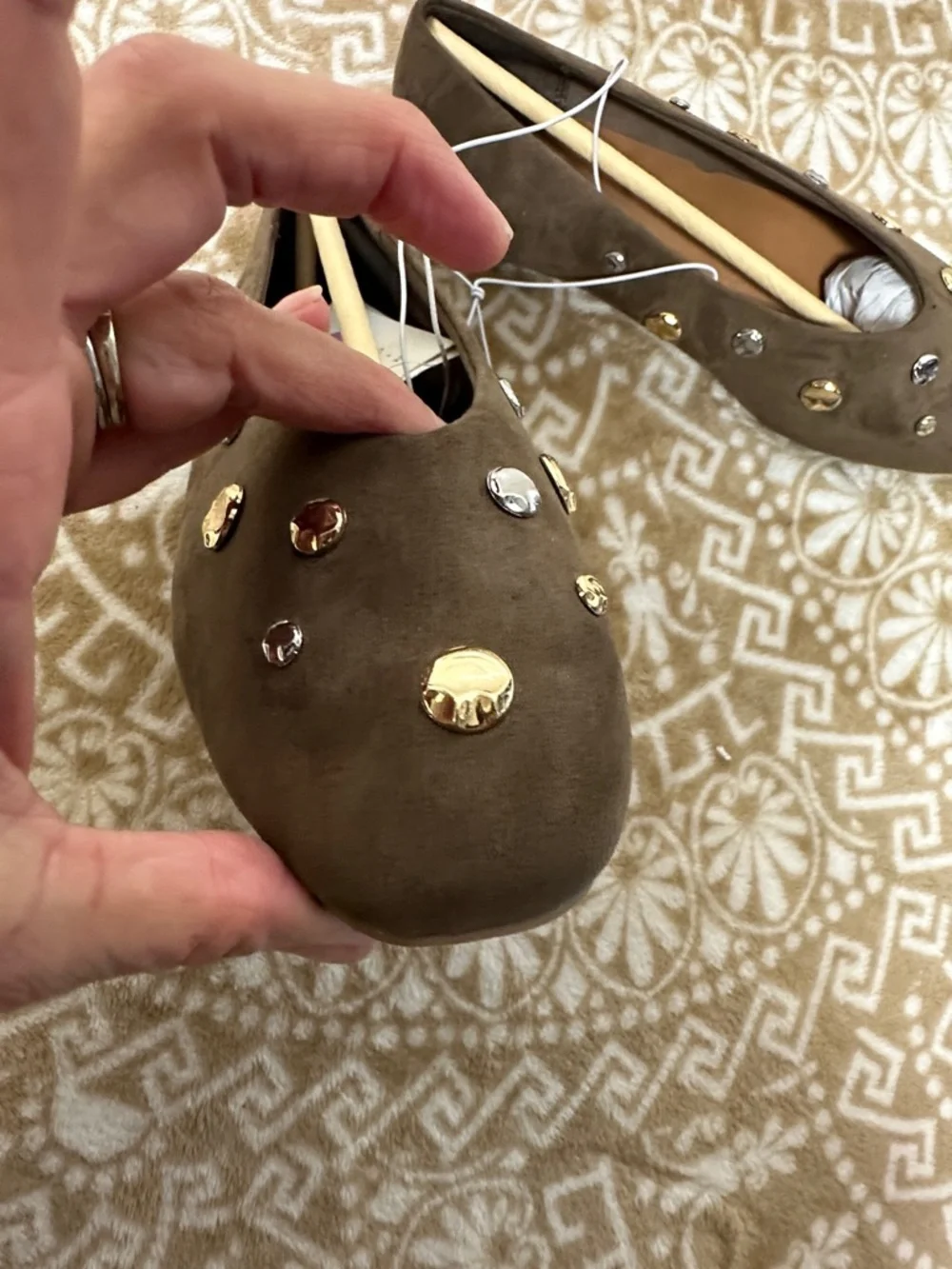 a new day Brown Suede-Look Sammie Studded Ballet Flats